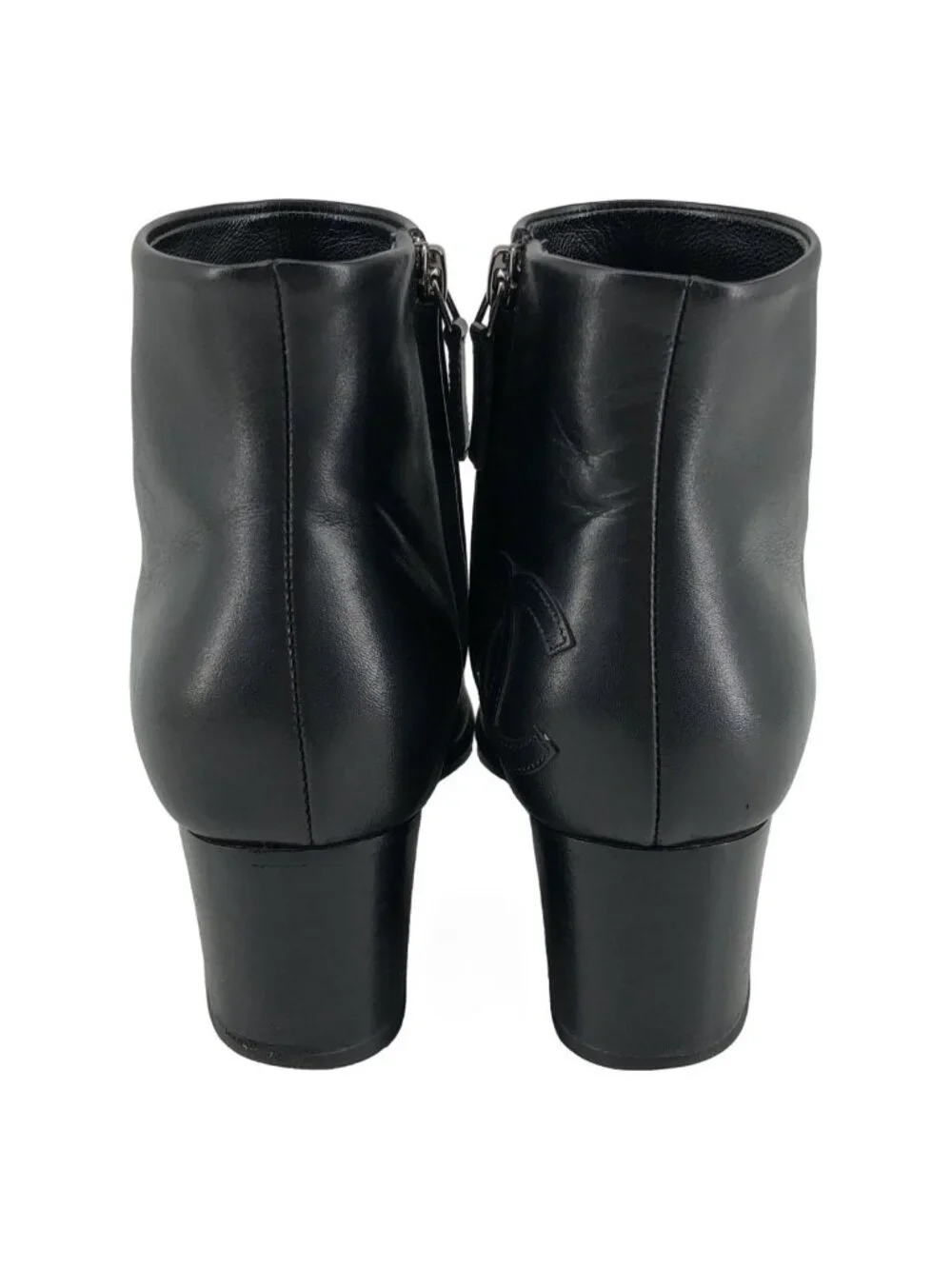 Chanel Leather CC Logo Ankle Boots 37C Black